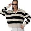 Women's Knitwear Autumn and Winter Striped Color Collision Loose Knitted Sweater Elegant Woman Comfortable and Versatile