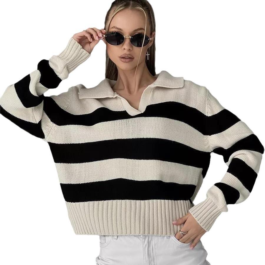 Women's Knitwear Autumn and Winter Striped Color Collision Loose Knitted Sweater Elegant Woman Comfortable and Versatile