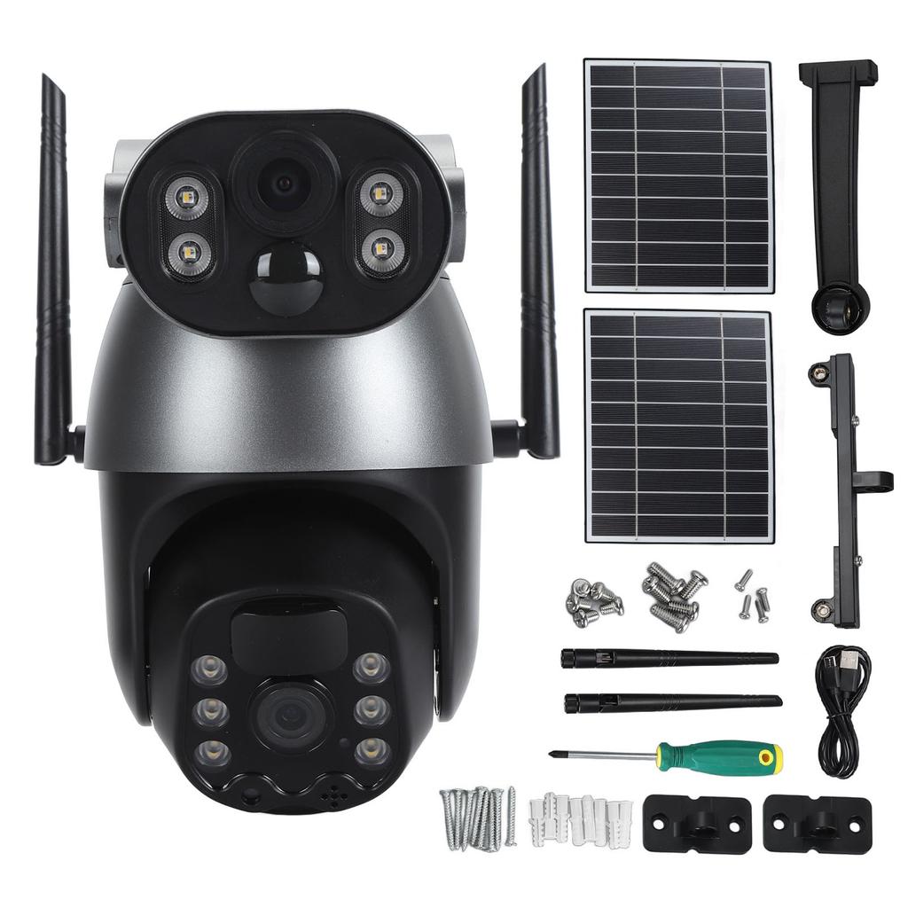 Dual Lens Solar Security Camera 6MP Waterproof Wireless Outdoor PTZ Surveillance Camera with 2 Way Audio Motion Alarm