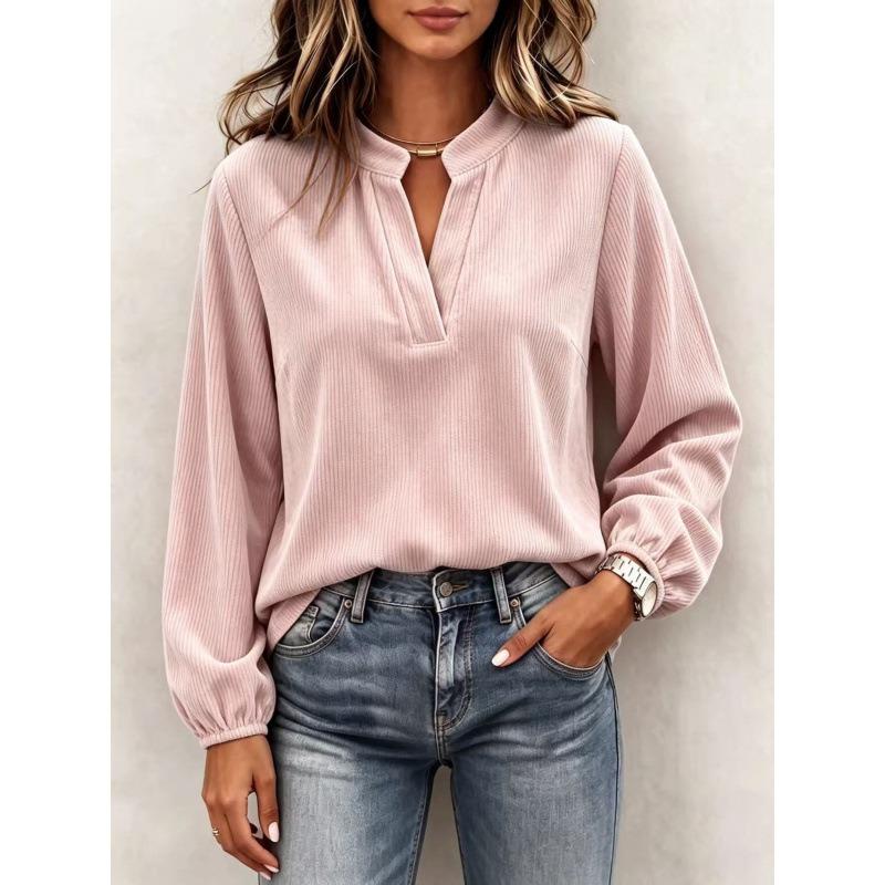 Women S Long Sleeve V Neck Lantern Sleeve Loose Knit Top