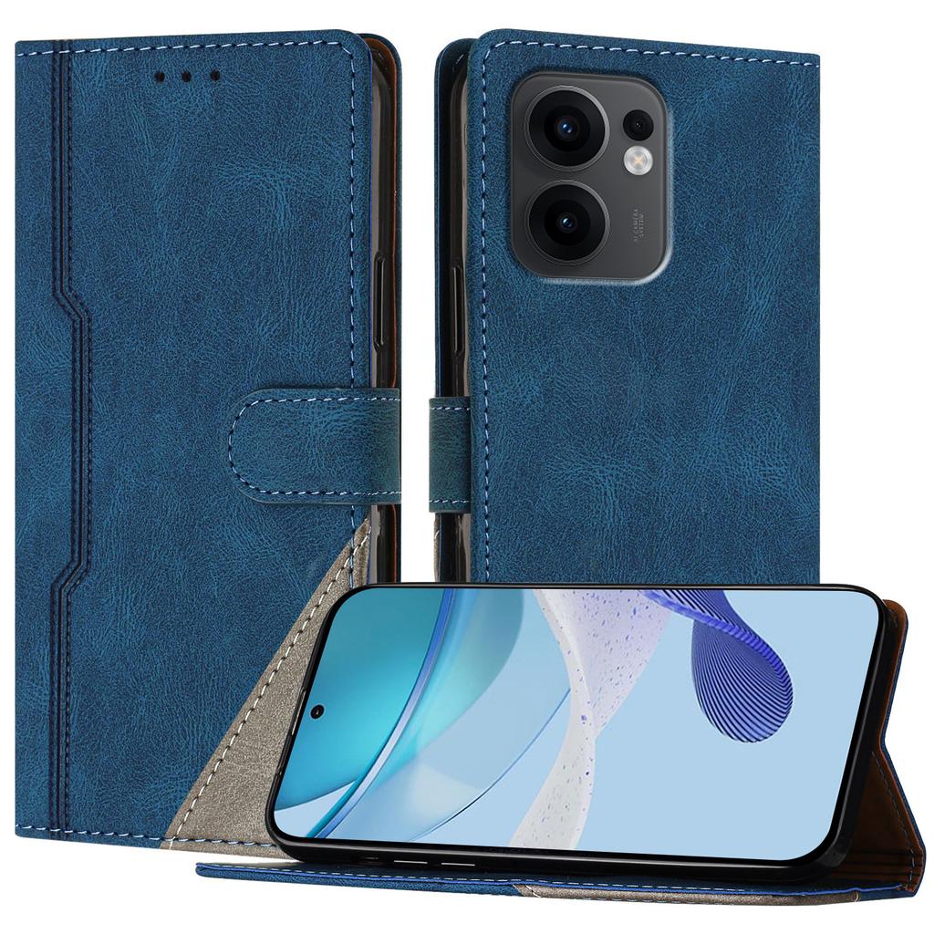For Oppo Reno13 F 5G Leather Case Triangle Patchwork Wallet Stand Shockproof Phone Cover