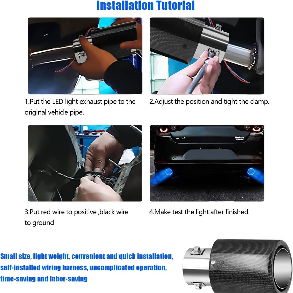 Car LED Exhaust Muffler Tip Pipe Straight Car Red/Blue Light Flaming Modified Single Outlet Exhaust Pipe Tail Throat