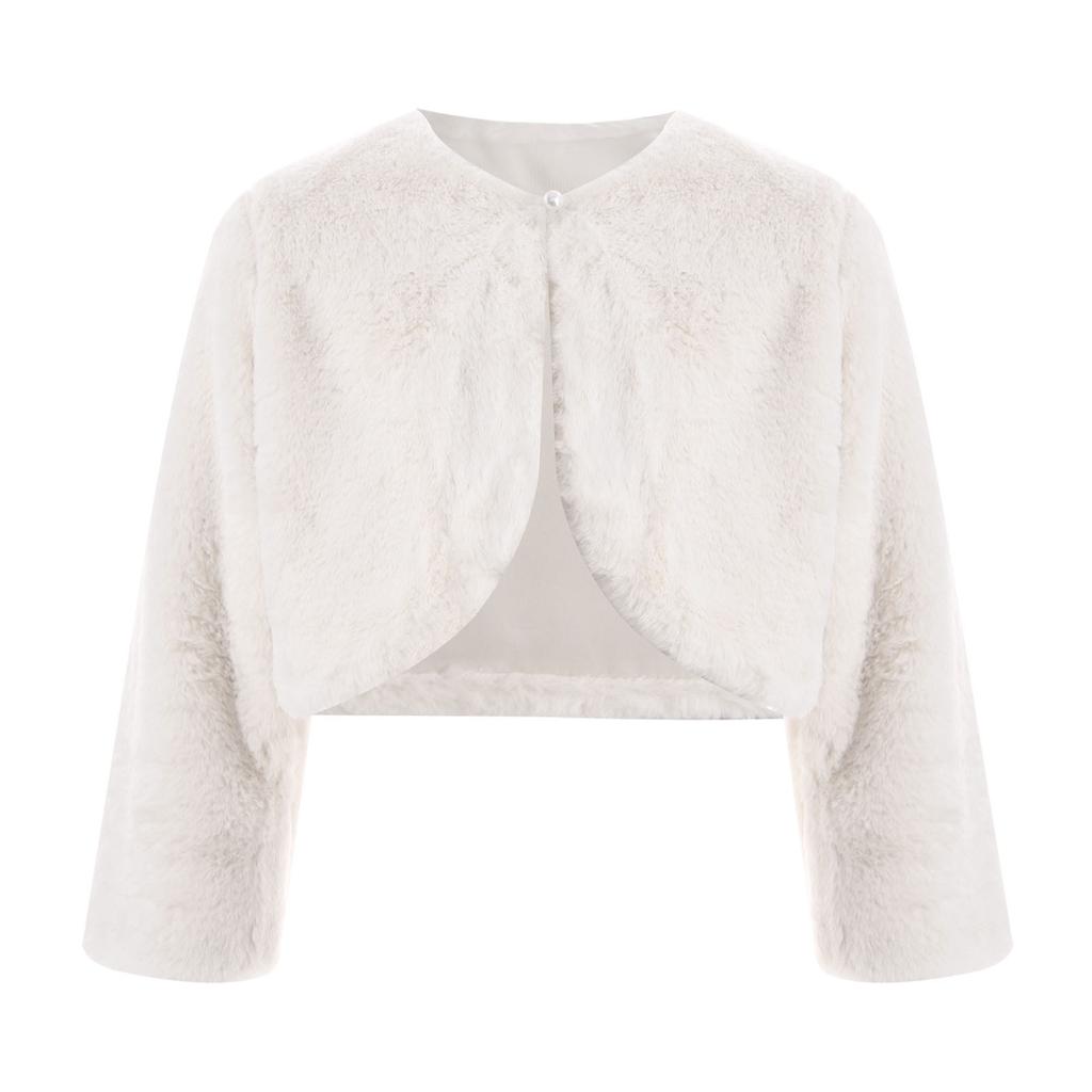 Детская куртка-болеро из искусственного меха для девочек, с длинными рукавами, открытая спереди, укороченная накидка, пальто, верхняя одежда