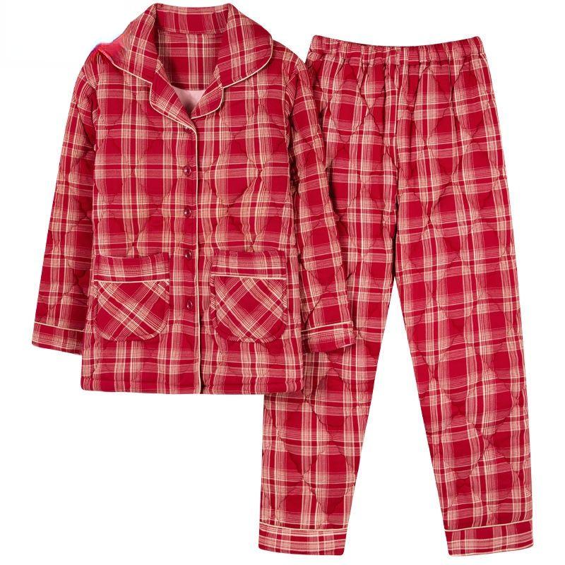 Новая осенне-зимняя женская пижама с хлопковой подкладкой, теплая домашняя одежда из хлопка, трехслойная одежда для сна большого размера, домашний костюм
