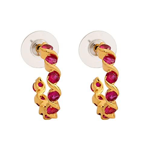 Серьги-кольца Estele из латуни с позолотой и рубинами для девочек и женщин