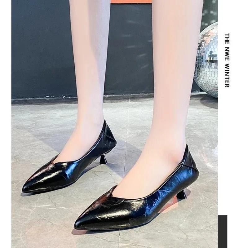 Модные Новые Женские Туфли-лодочки с Острым Носком, Туфли на Каблуке-рюмочке, Платье, Серебристые Офисные Рабочие Туфли для Женщин, Черные Весенне-осенние
