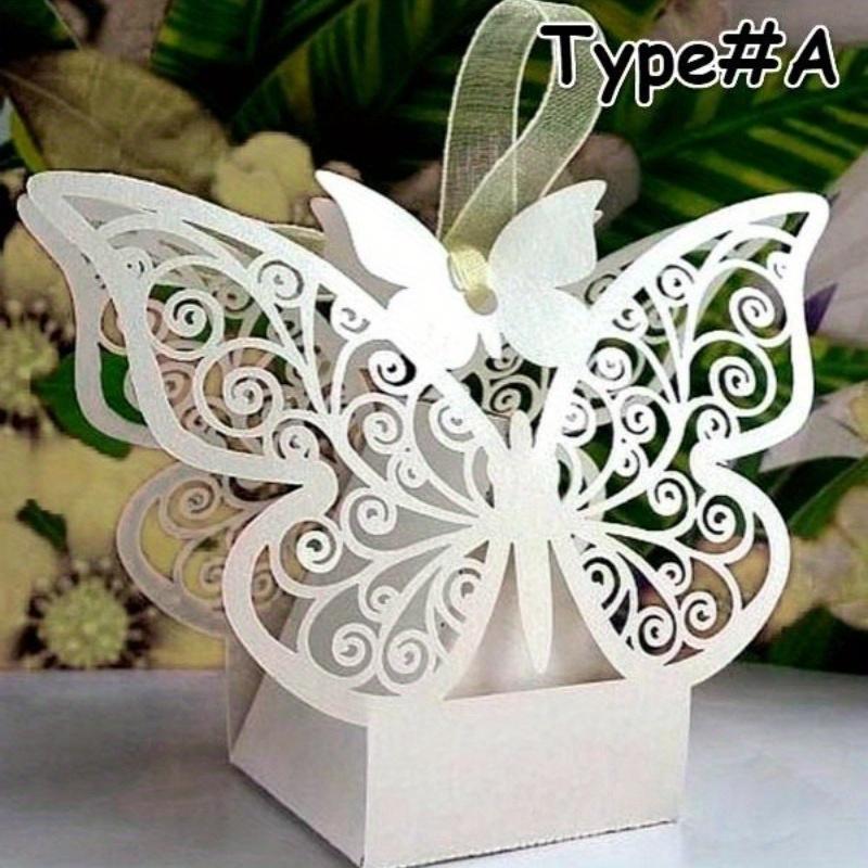 10pcs Hollow Butterfly Cookie Candy Box Gift Case with Ribbon Wedding Decor