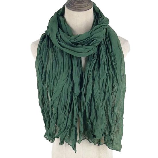 Women Scarf Shawl Solid Color Soft Warm Pleated Scarf UV Protection Casual Cotton Linen Shawl Fashion Accessory