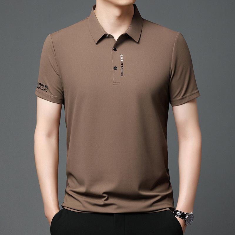 Men Solid Color Short Sleeve Polo Shirt with Letter Print