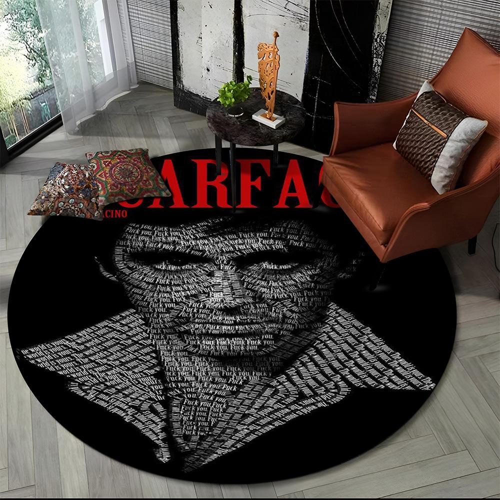 3D Печать Кино Лицо со шрамом Тони HD Круглый Ковер для Гостиной Спальни Детской Игровой Комнаты Декор, Коврик для Питомца Нескользящий Напольный Коврик