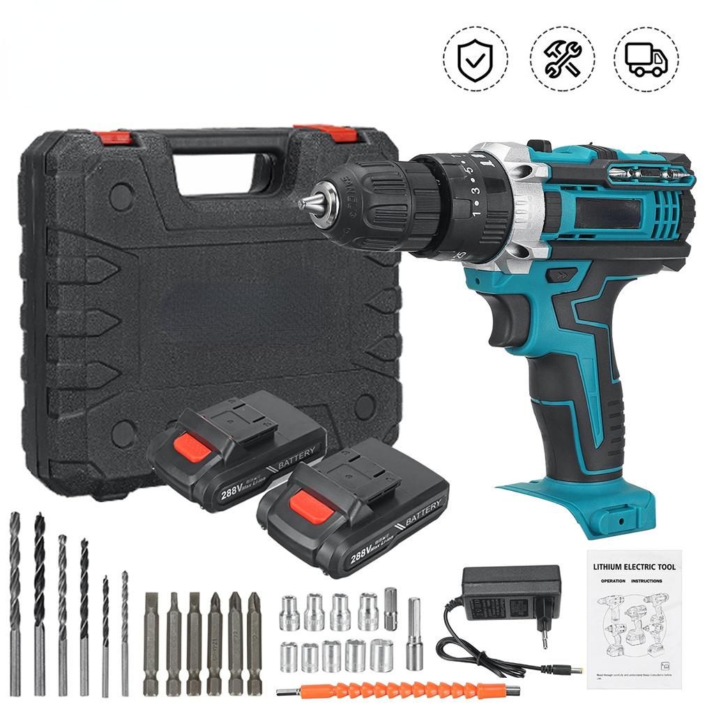 288VF 350 Нм 3 в 1 Аккумуляторная дрель Бесщеточный ударный шуруповерт 1/2 дюйма Ударная дрель с набором сверл + отвертка Электроинструмент