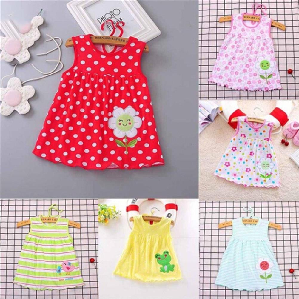 Newborn Baby Cotton Dress Regular Sleeveless A-Line Girl Dresses 0-24 Months