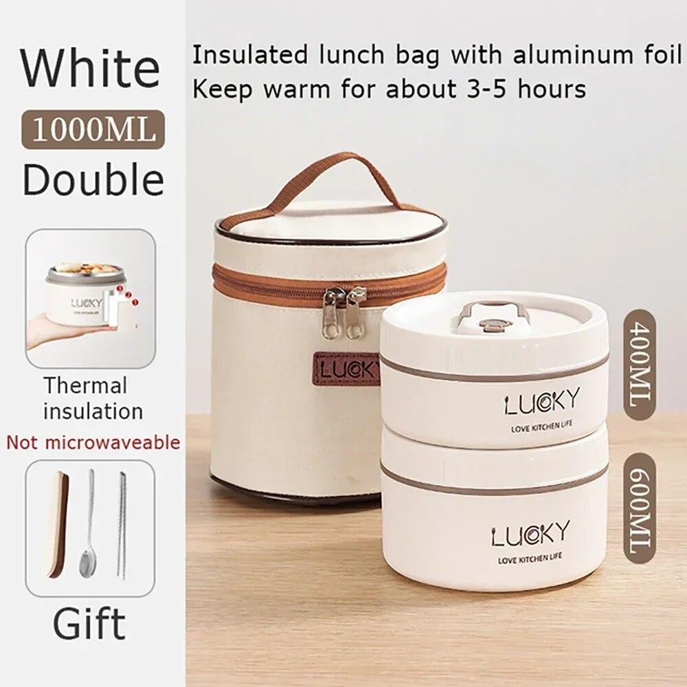 Stainless Steel Insulated Lunch Box Household Multi-layer Lid Soup Bowl Bento Box Office with Lunch Insulated Bucket