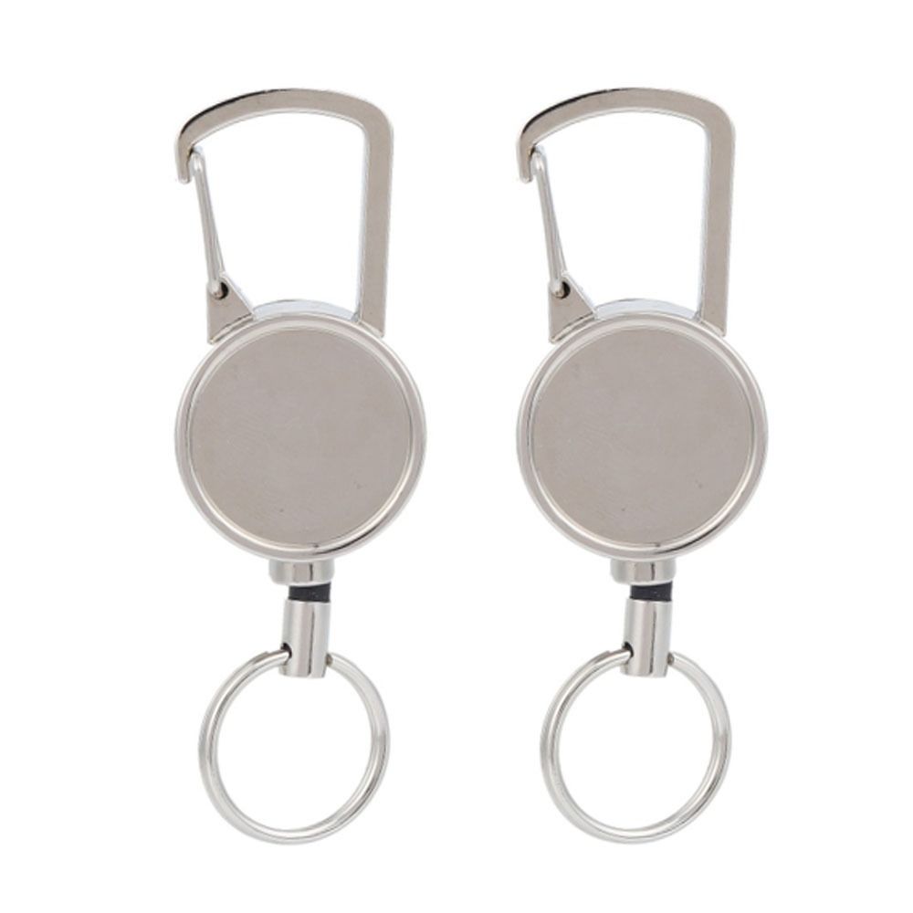 2 Pcs All Metal Key Ring 2.5cm Retractable Keychain Durable ID Badge Holder Camping