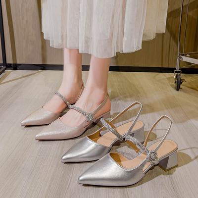 Остроносые пустые туфли-лодочки женские на толстом каблуке 2025 новые летние французские туфли Мэри Джейн на высоком каблуке с сумкой, сандалии с закрытым носком