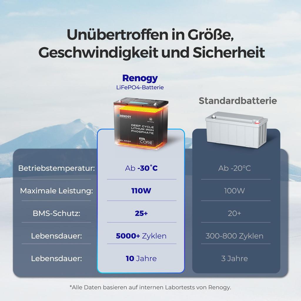 RENOGY 12В 100Ач Литий-железо-фосфатный CORE Мини Литий-железо-фосфатный Нагреватель с DuoHeat BMS Более 5000 PSE Идеально для и Аварийной Серии,