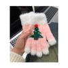 2025 Winter Girls Christmas Gloves Warm Plush  Cartoon Kids Gloves Cute Christmas Tree Students Cycling Gloves 3-8Y