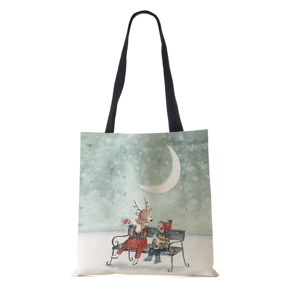 Холщовая сумка-шоппер Харадзюку Мультяшный Рождественский Лосьженская Сумка через плечо Корейская Многоразовая Большой вместимости Складная Сумка-тоут Сумки KTY