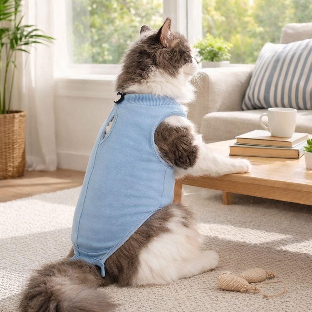 Adjustable Cat Recovery Suit Comfortable Breathable Pet Anti-Lick Suit Soft Solid Color Cat Sterilization Suit Pet Supplies