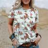 Summer Women T-Shirts Short Sleeved West Cowboy Horse Print Tops 2024 Fashion Blouse For Women Oversized Vintage Female Clothing