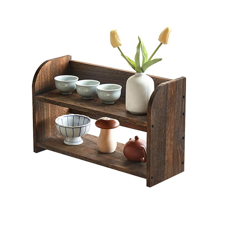 1Pc Desktop DIY Shelf Tray Display Rack Cup Tea Set Solid Wood Chinese Style