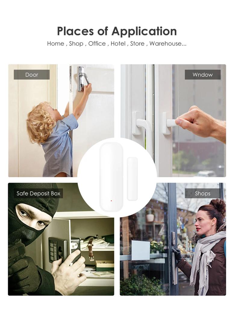 Zigbee Door Sensor Wireless Window Sensor with App Notification Alert For Home Security Compatible with Alexa Google Assistant