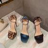 New European Station Sandals Thin Heels Sexy Leopard Stripe Buckle Platform High Heels Open Toe Shoes