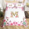 Initial Letter A Duvet Cover for Boys Girls Floral Monogrammed Bedding Set Romantic Rose Alphabet Quilt Cover with 2 Pillow Case