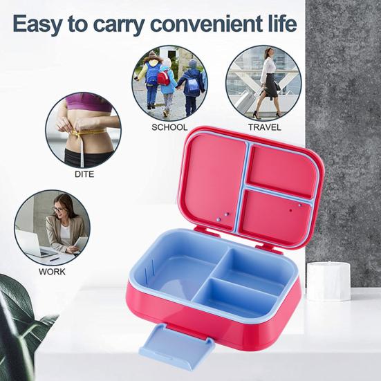 Ланч-бокс Bento с чашкой для соуса, вилкой, ложкой, контейнером для ланча с 3 отделениями, контейнерами для закусок без содержания бисфенола А, подходящими для детей, для девочек и мальчиков