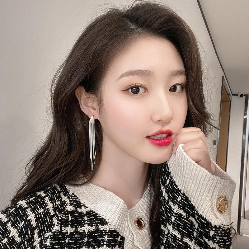 Vintage Gold Color Bar Long Thread Tassel Drop Earrings for Women Glossy Arc Geometric Korean Earring Fashion Jewelry New