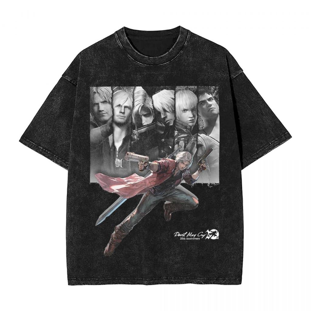 Футболка Devil May Cry Стирка Оверсайз Уличная одежда Хип-Хоп Винтажные Футболки для Мужчин Женщин Одежда С коротким рукавом Хлопковая Футболка