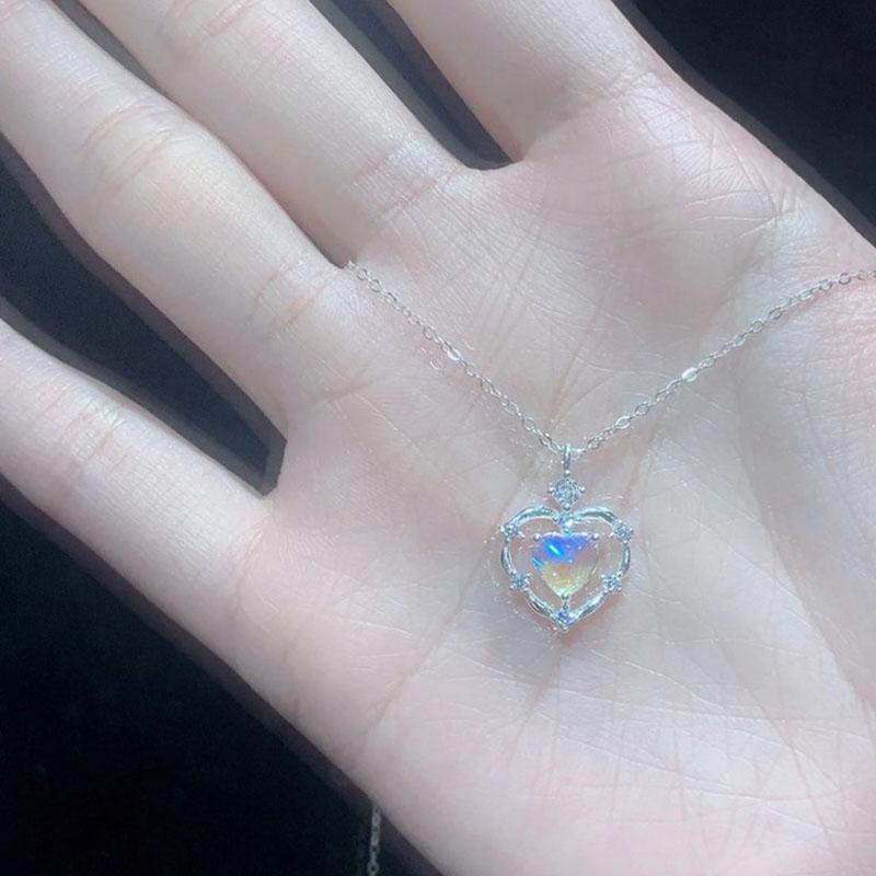 Ожерелье ручной работы из циркона и лунного камня Love Simple Moonlight Heart Shaped Cuestion Women Wedding Gift Wholesale