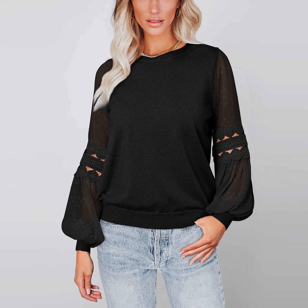 Женская однотонная модная футболка с длинными рукавами и круглым вырезом, топ, темперамент, универсальная футболка с рукавами