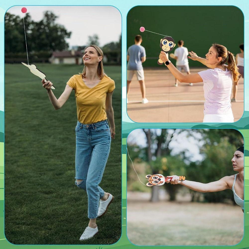 4Pcs Elastic String Paddle Ball Game Portable Wooden Target Ball Outdoor Training