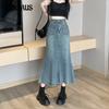 Spring and Autumn Women's Skirt Raw Edge Fishtail Skirt Medium Long Vintage Cowboy Half-body Skirt High Waist Sexy Medium Long Skirt Tide