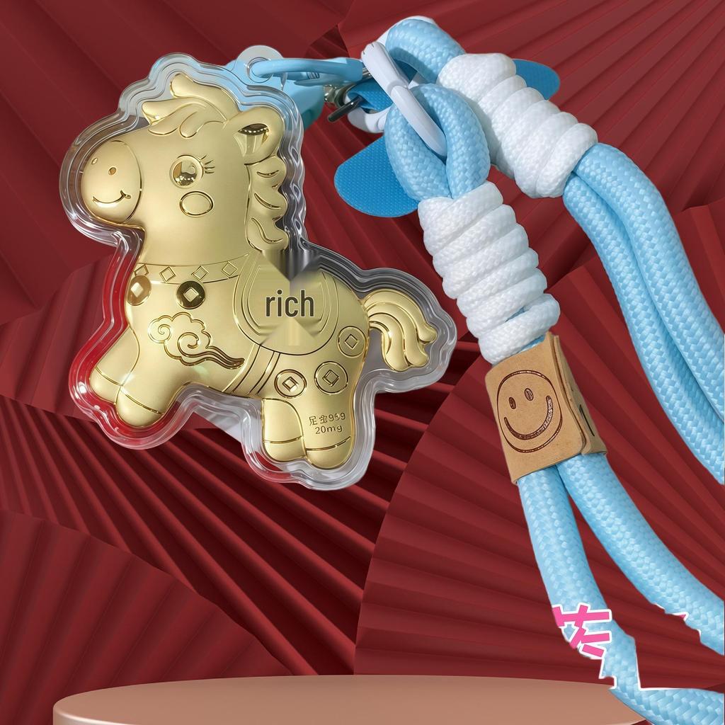 Кулон-брелок для ключей в виде лошади из чистого золота 999 пробы: Талисман мгновенного богатства для телефона, сумки или автомобиля