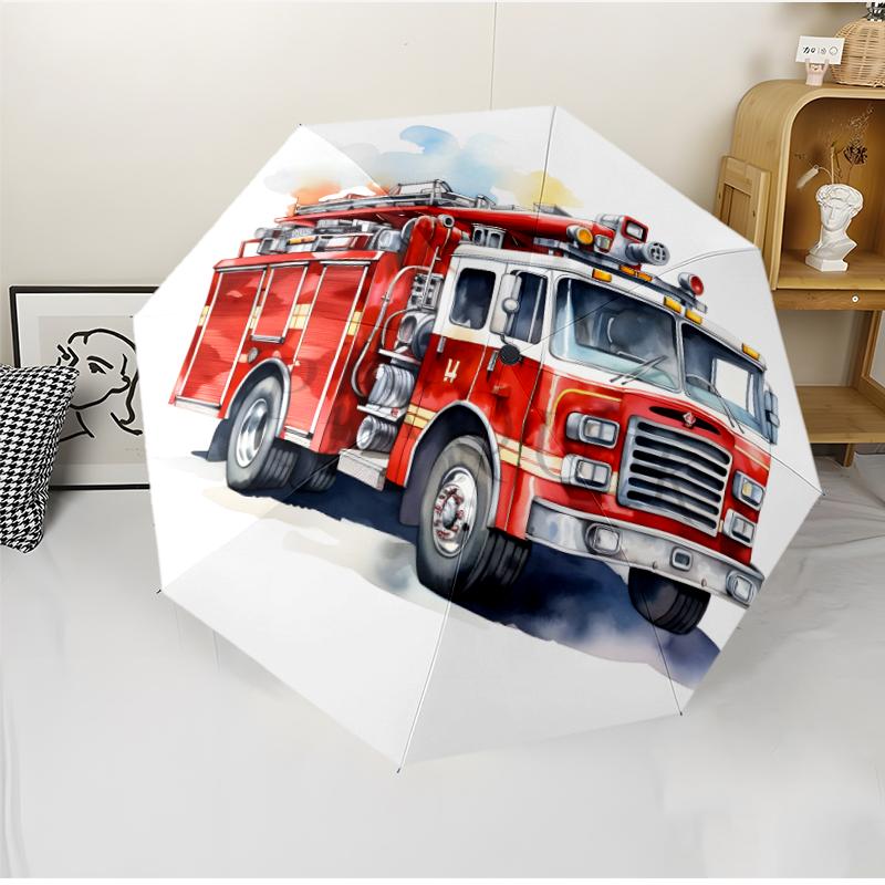 Fire Truck Fashionable Automatic Opening/Closing Folding Umbrella. Portable and Foldable, Ideal for Gift, Travel, and Daily Use.