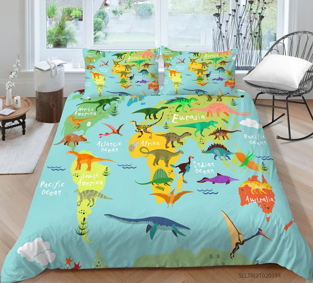 Постельное белье с принтом свирепого зверя и динозавра, пододеяльник и наволочка, полноразмерный цветной мультяшный рисунок динозавра, удобное и роскошное украшение для дома