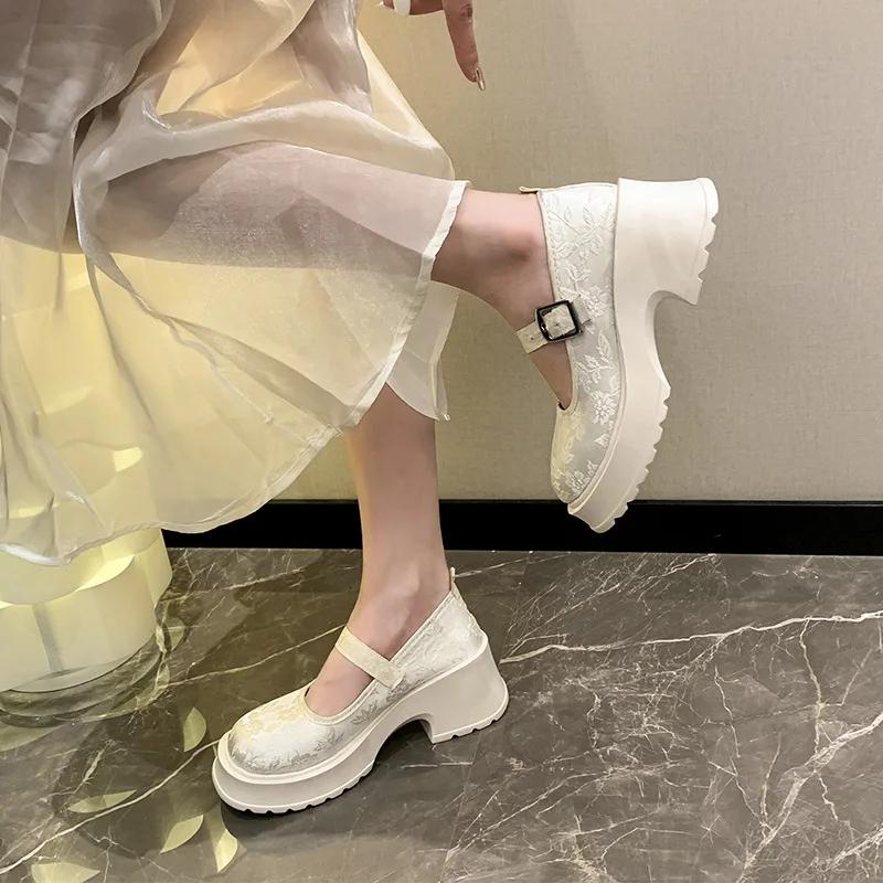 Platform Pumps for Women Super High Heels Buckle Strap Mary Jane Printing Shoes Woman Goth Party Shoes Ladies 2024