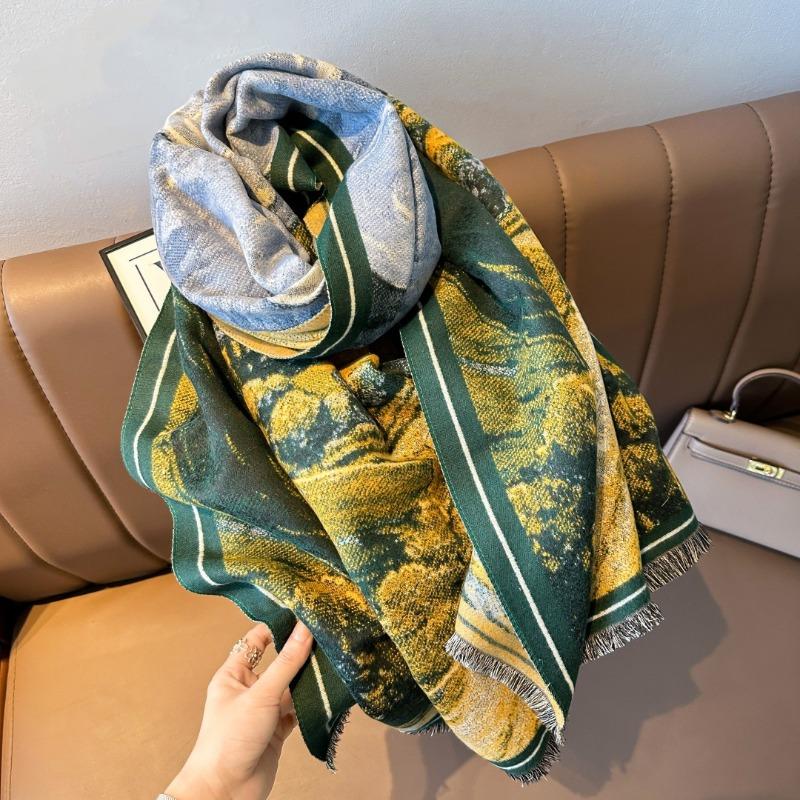 Van Gogh Oil Painting Style Imitation Cashmere Scarf Women's High-end Shawl Versatile Warm Thickened Shawl with Extended Air-conditioning Blanket