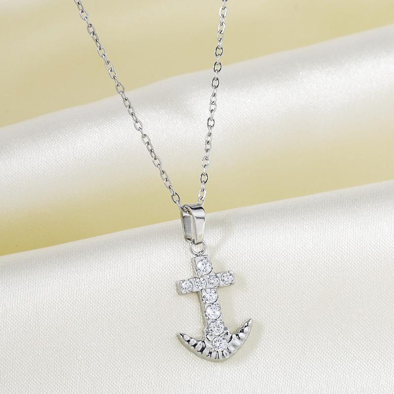 Cross Necklace Women's Summer Full Diamond Simple Versatile Premium Sense Clavicle Chain Light Luxury Micro-inlaid Zircon Necklace Titanium Steel