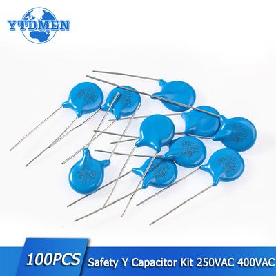100 ШТ. Безопасный Y-конденсатор 250 В 400 В 102M 103M 471M 222M 472M 470 пФ 1 нФ 2,2 нФ 4,7 нФ 10 нФ Набор керамических конденсаторов