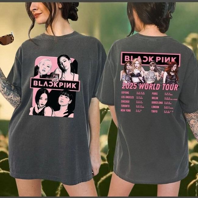 2026 Футболка Blackpink, Футболка Born Pink, Футболка для фанатов Kpop, Футболка с мерчем Kpop, Футболка с мирового тура Blackpink, Футболка Black Pink