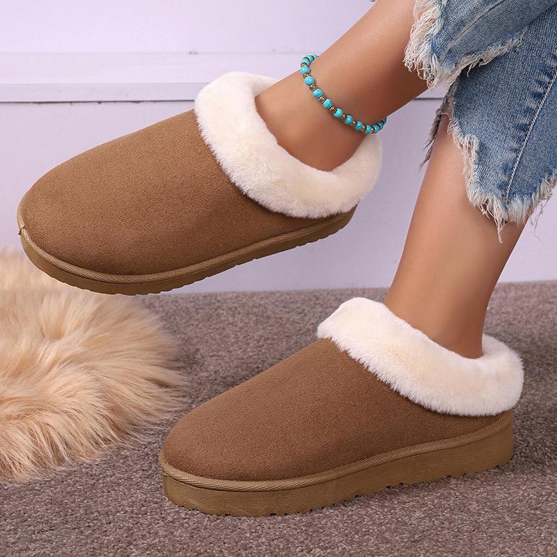 Женские зимние ботинки большого размера с круглым носком и толстой подошвой, повседневные короткие ботинки из толстого бархата, теплые, с ленивым носком, хлопковые туфли, однотонные, 36-42