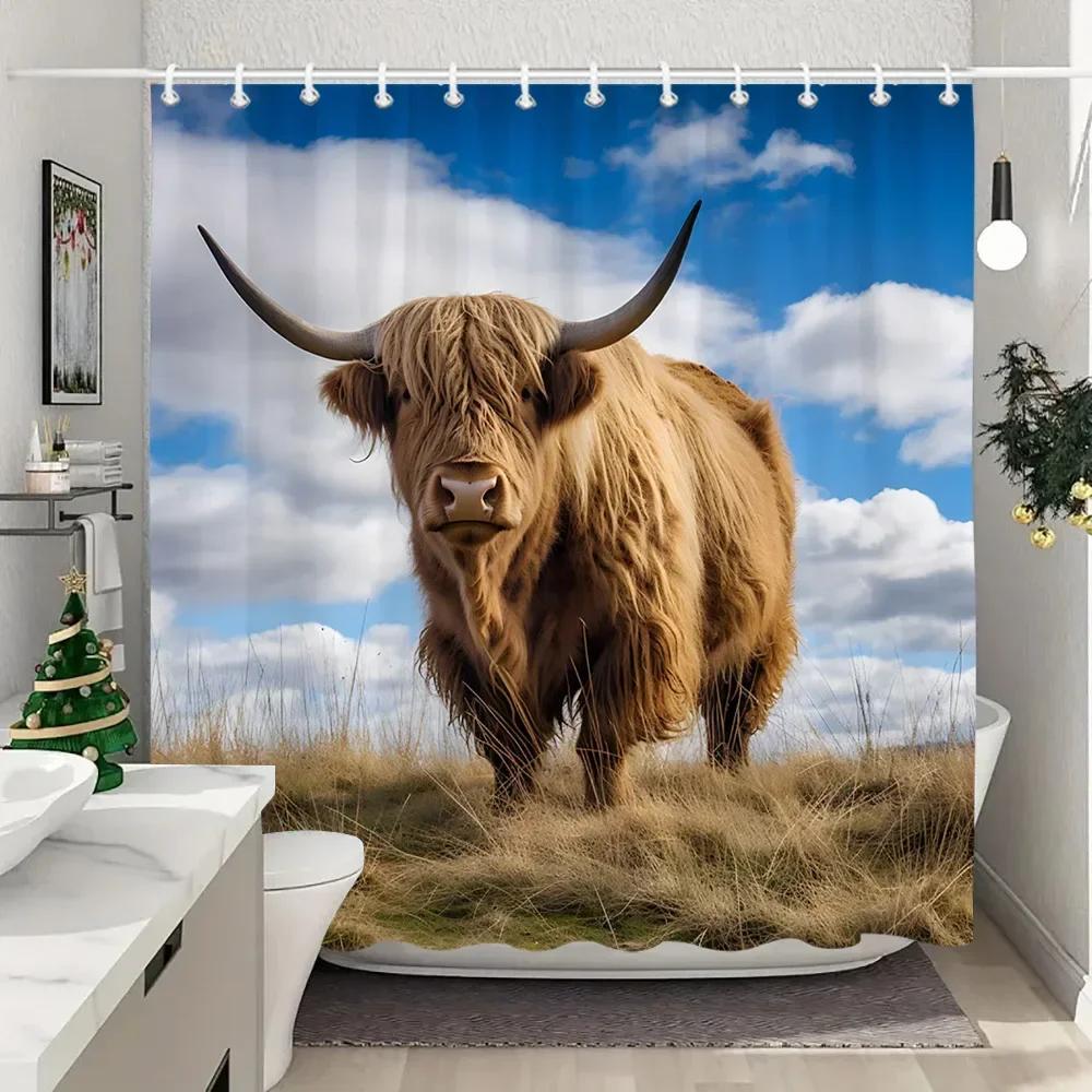 Сельскохозяйственные животные, горные коровы, занавеска для душа, деревенский деревенский фермерский дом, планка, винтажный стиль, моющиеся занавески для душа, декор для ванной комнаты