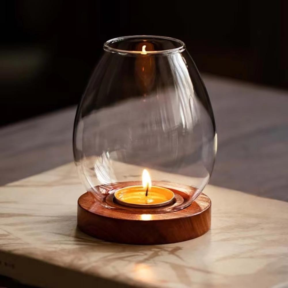 Hollow Candle Holder Transparent Candle Cup Cover Retro Glass Candlesticks Dining Table Decoration