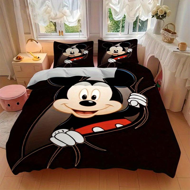 3pcs Happy Mickey Design Quilt Cover Set, Soft and Cozy Bedroom, Guest Room and Dorm Decorative Bedding 3-Piece Set 1 Quilt Cover + 2 Pillow