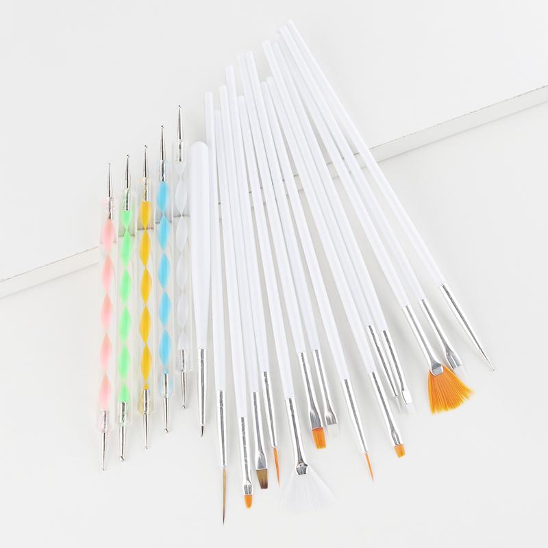 Профессиональная кисть для ногтей 20 шт., деревянная и пластиковая ручка для красоты ногтей, акриловая художественная кисть для ногтей