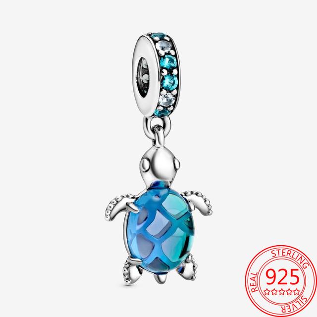 Fine 925 Sterling Silver Green Murano Glass Turtle Fit Fashion Bracelet Silver Jewelry Gift