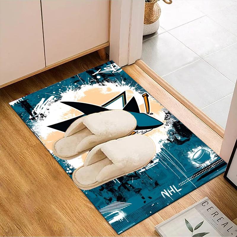 San-Jose Sharks Hockey Floor Mat for Living Room, Game Rooms, Office, Bedroom, Office Floor Mat Playful Design, Christmas fan gifts